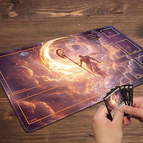 MTG Playmat with Zones Magic Card Playmat Game Mat,TCG & CCG Card Games Mat with Free Storage Bags Size 24 x 14 Inches (with Zones,God)