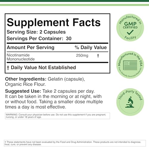 Double Wood Supplements NMN (Nicotinamide Mononucleotide) 250mg, 60 Capsules - 30 Servings, Gluten Free