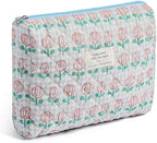 Gleyemor Quilted Makeup Bag for Women, Cute Floral Cotton Cosmetic Bag, Travel Toiletry Bag Period Bag Essentials Bag Gifts for Her Mom Friend Sister Bridesmaid (Tulip)