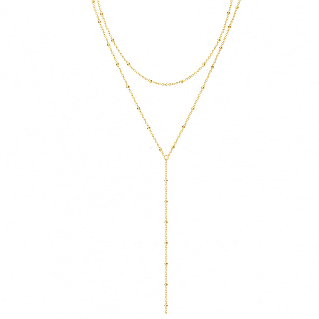Foxgirl Lariat Gold Necklace for Women, Dainty Long Necklace 14k Gold Plated Satellite Y-Shaped Pendant Necklace Trendy Layered Chain Drop Necklaces Simple Gold Jewelry for Women Gift