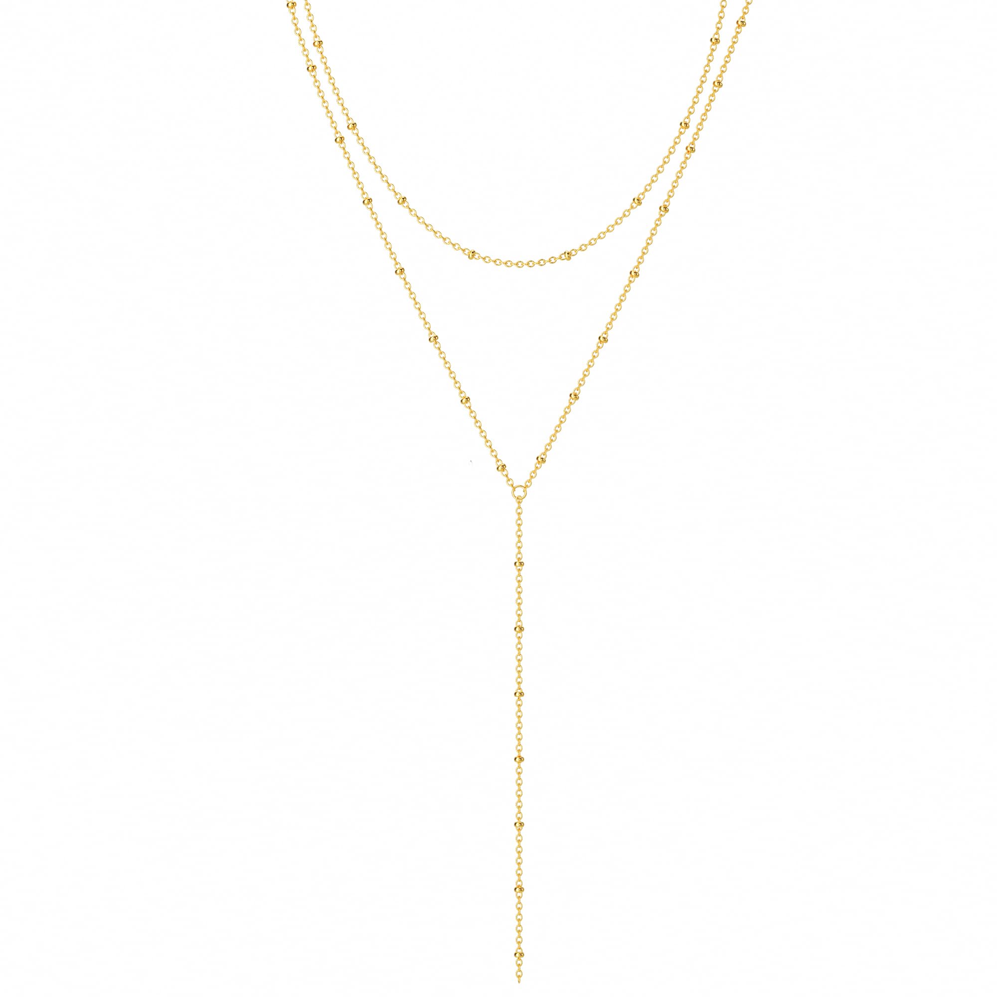Foxgirl Lariat Gold Necklace for Women, Dainty Long Necklace 14k Gold Plated Satellite Y-Shaped Pendant Necklace Trendy Layered Chain Drop Necklaces Simple Gold Jewelry for Women Gift