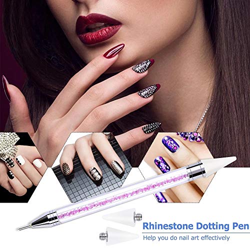 2 Pieces Nail Rhinestone Picker Dual-Ended DIY Nail Art Dotting Tool Wax Pen Acrylic Handle with Extra 2 Wax Head & Storage Case, for Crystal AB Rhinestones, Nail Art, Diamond Painting