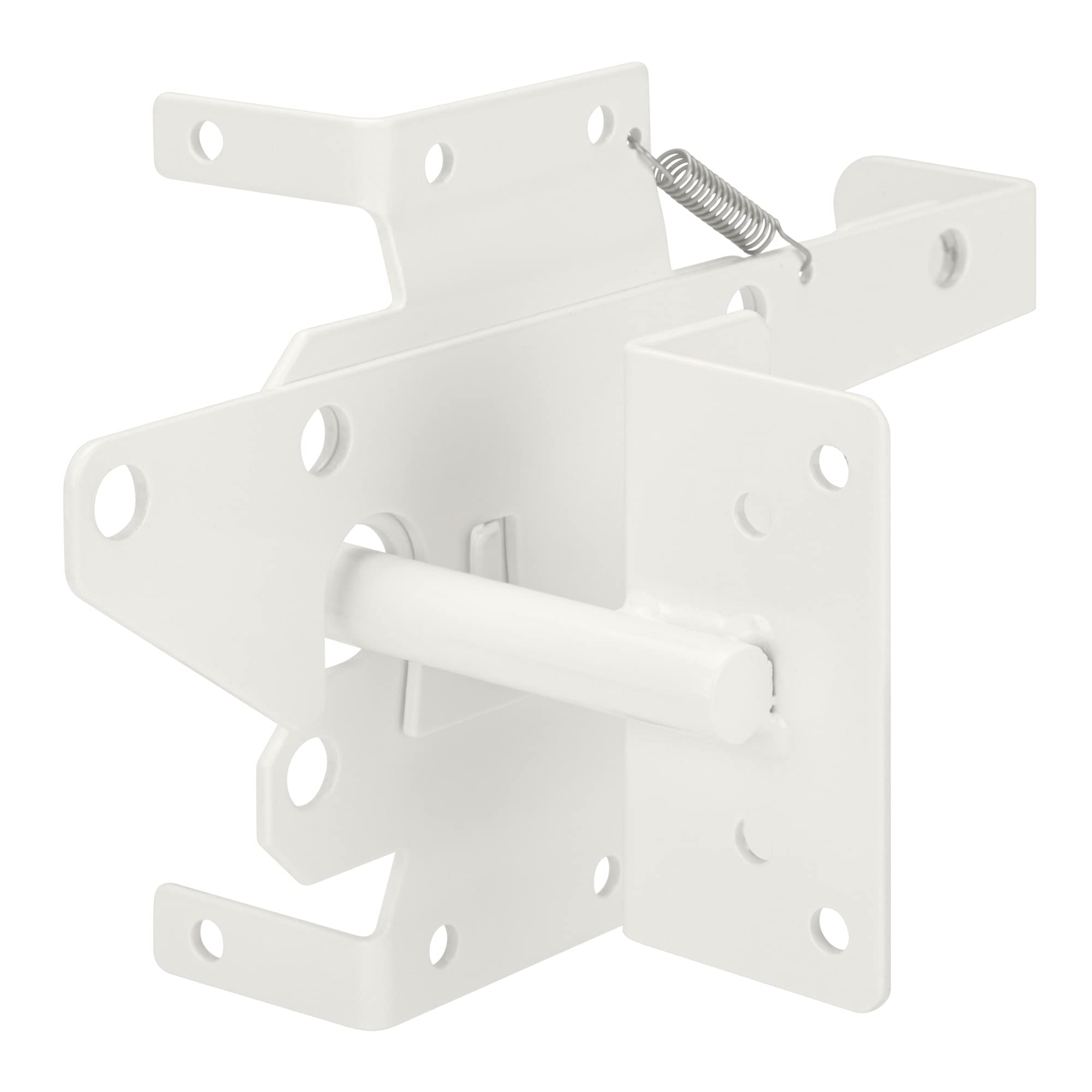 Self-Locking Gate Latch Heavy Duty Post Mount Automatic Gravity Lever for Wooden/PVC Fence, Door Lock with Fasteners Hardware for Secure Pool |Yard | Garden, Steel, White