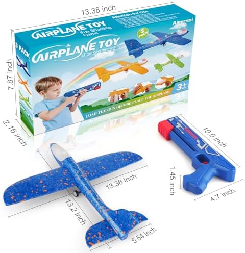 3 Pack Airplane Launcher Toy, 12.6" Foam Glider Led Plane, 2 Flight Mode Catapult Plane for Kids Outdoor Sport Flying Toys Gifts for 3 4 5 6 7 8 9 10 12 Year Old Boys Girls