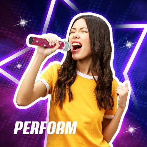 Sanwuta Fake Microphone Prop Sparkly Bling Rhinestones Plastic Play Microphone Pretend Glitter Bedazzled Mic for Cosplay Party Costume(Dark Pink)