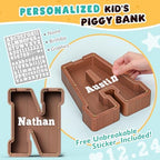 Summidate Wooden Letter Piggy Bank, Extra Thick Large Capacity Piggy Bank for Kids Boys Girls Toddler, Alphabet N Money Bank| Coin Box Birthday, Christmas, Festival