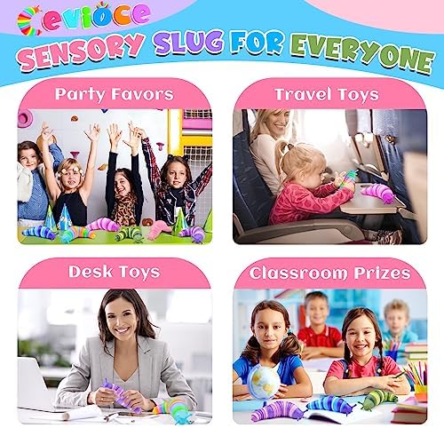 Cevioce 6 Sensory Slug Fidget Toys, Adults & Kids Party Favors, Autism Sensory Toys for 3+ Year Olds - Blue