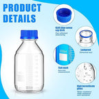 Irenare 8 Pieces Media Storage Bottles Borosilicate Storage Glass Scientific Round Graduated Media Bottle with Blue Gl45 Screw Cap for Lab Water Reagent Liquids(1000 ml)