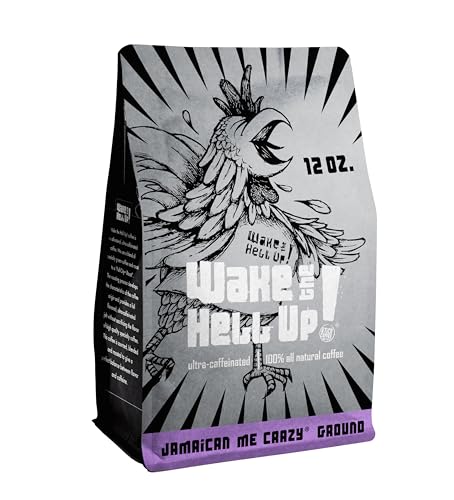 Wake The Hell Up! 12oz Ultra-Caffeinated Jamaican Me Crazy Ground Coffee, Low Acid, Medium-Dark Roast