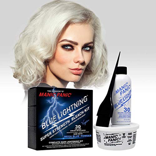 MANIC PANIC Blue Lightning Hair Bleaching Kit - (Super Strength) - 30 Volume Cream Developer With Mega Blue Toner Powder - Neutralizes Warm Tones, Lifts up to 5 Levels of Lightening - Hair Lightener