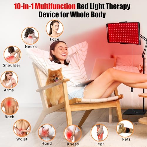 Red Light Therapy for Face and Body, 10-in-1 Multifunction Red Light Therapy Lamp with Stand, 660nm Red Light & 850nm Near Infrared Light Therapy Device with Red Light Therapy Belt and Stand