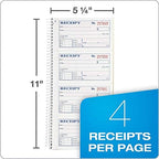 Adams Money and Rent Receipt Book, 2-Part Carbonless, 5-1/4" x 11", Spiral Bound, 200 Sets per Book, 4 Receipts per Page, Sold as 5 Pack, 1000 Sets Total (SC1152)