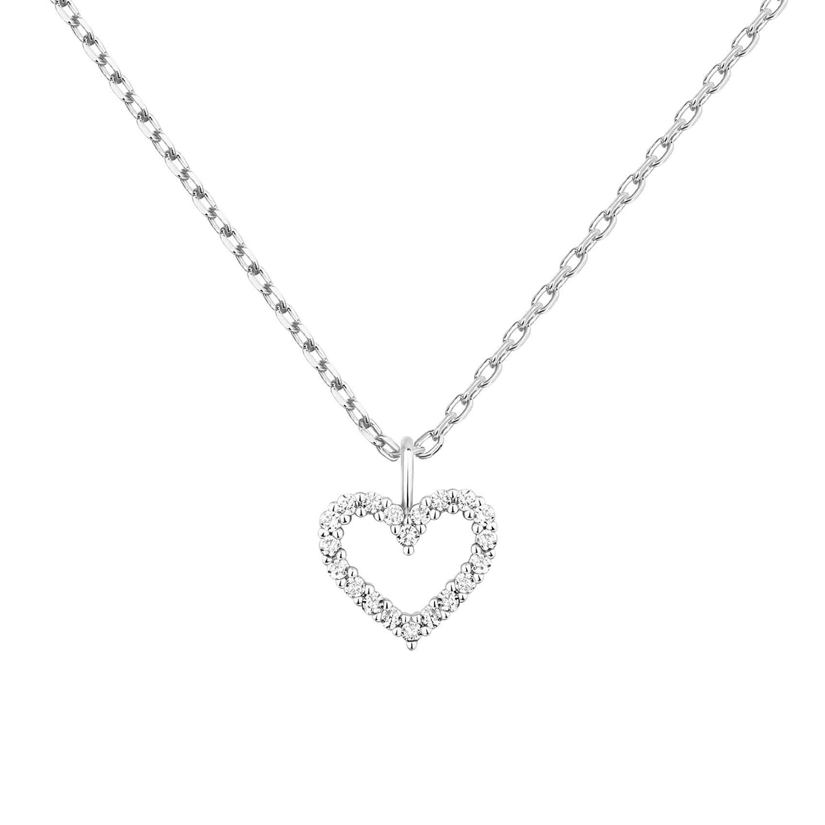 PAVOI CZ Dainty Heart Pendant Necklace for Women, White Gold, W