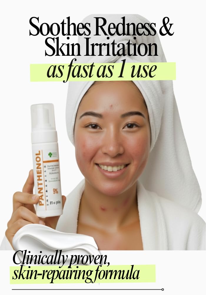 9% Panthenol Foam for Instant Redness Relief - Skin Barrier Repair with Aloe Vera & Hyaluronic Acid | Post Acne, Procedures, After Tattoo Care & Hair Transplant Spray | Safe for Baby & Sensitive Skin