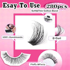 Lash Clusters 280pcs Lashes DIY Lash Extension Eyelash Clusters 40D 9-16mm D Curl Cluster Lashes Extensions Self Application (40D-0.07D-9-16MIX)