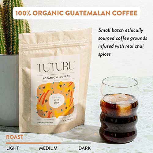 Organic Dirty Chai Ground Coffee - Medium Roast, Organic Flavored Coffee - Real Chai Spices - Smooth Low Acid - Perfect for Drip, Pour Over or Cold Brew - 8 oz, 22 Servings