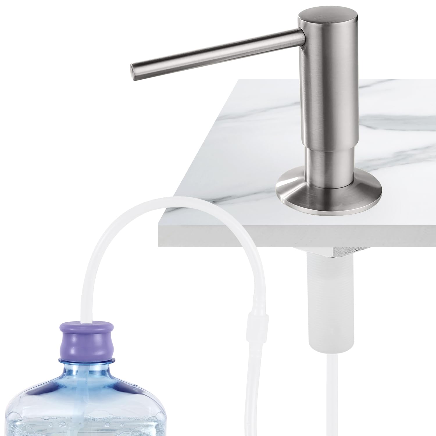 GAGALIFE Kitchen Sink Soap Dispenser - Sink Soap Dispenser Pump with 40" Silicone Extension Tube Kit (Brushed Nickel), Say Goodbye to Frequent Refills G026BN