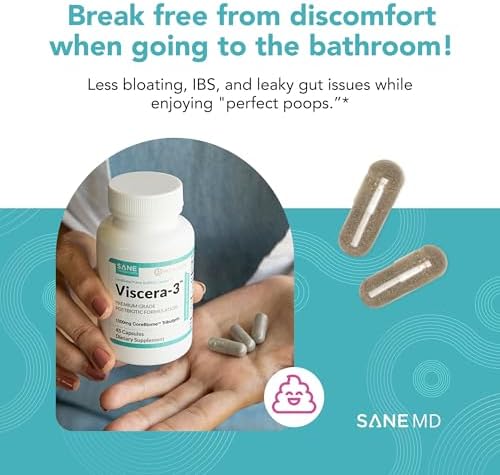 SANE MD - Viscera 3 Postbiotics with Tributyrin - Sodium Butyrate Supplement for Gas and Bloating Relief - Gut Health - IBS & Leaky Gut Butyric Acid Supplement - NSF Certified - 30 Capsules