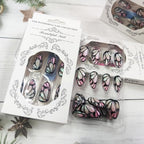 3D Butterfly Wings Press on Nails Green Gradient False Nails Black Curve Line Gel Glue on Nails Medium Almond Glossy Pink Ombre Acrylic Fake Nails Sparkly Powder Stick on Nail for Coquette Women 24Pcs