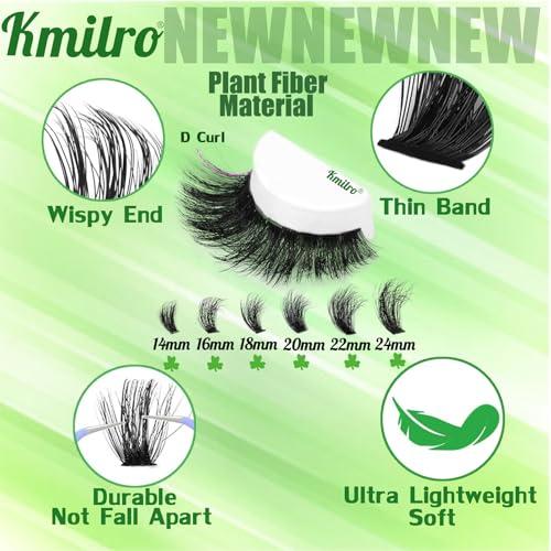 Fluffy Lash Clusters Kit 14-24mm Thick Long Cluster Eyelash Extensions Kit 180D D Curl Volume DIY Lash Extension 240pcs Soft Wispy Individual Lashes Kit with Bond and Seal Lash Tweezers, by Kmilro