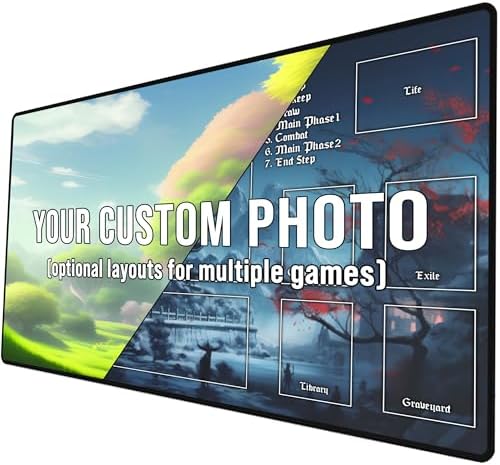 Ships Next Day, Made in USA - Customizable Collectible Card Game Mat for Competiton or Casual Play - Tournament Legal Playmat with Personalized Design Option, Choose Your Own Layout, 24x14
