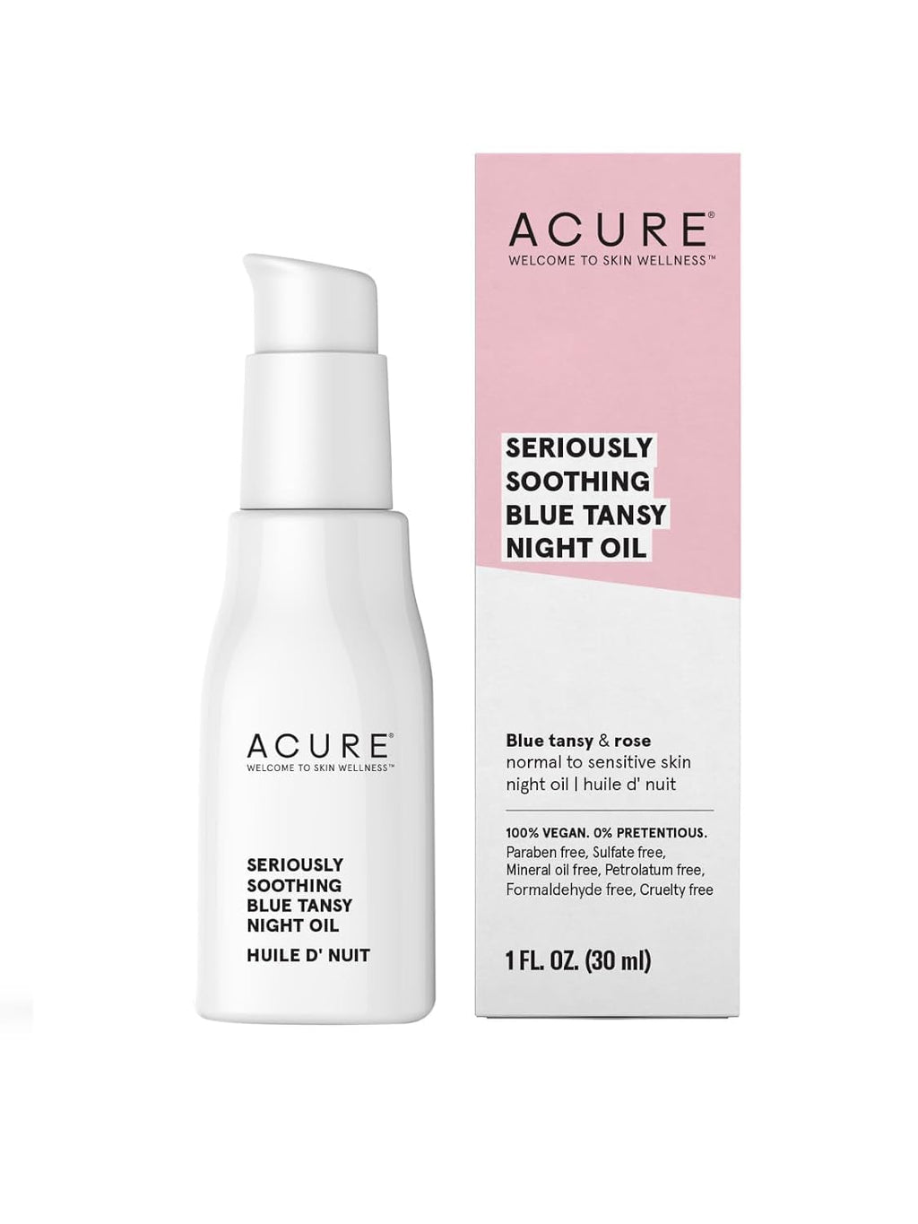 Acure Seriously Soothing Tansy Night Rose Oil - Soothes, Deep Hydrate & Moisturize Dry, Acne Prone, Sensitive Skin - Antioxidant Night Cream Serum Oil Blend with Blue Tansy & Rose - 100% Vegan, 1 oz