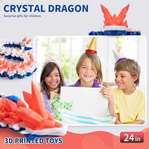 Large 3D Printed Dragon,24 Inch 3D Dragon Toys,Bigger Fidget Crystal Animals Toys, 3D Printed Articulated Animals for Home Office Car Desk Decor (Red White Blue, 24 inch)
