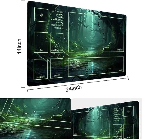 MTG Playmat Size 24x14in Free Storage Bags Non-Slip Backing Printing, Ideal for Card Game Enthusiasts TCG Playmat (with Zone,Mystery)