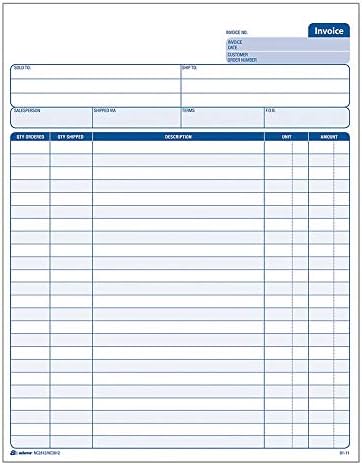 Adams Invoice Sets, 2-Part Carbonless, 8-1/2" x 11-7/16", 50 Sets per Pack (NC2812-50) - White/Canary