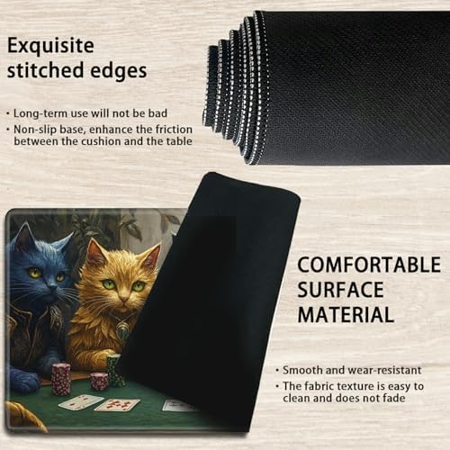 Playmats for Magic: The Gathering MTG Card Game Mat Plus 50 Pcs Card Sleeves, 24 x 14 inch TCG Mat with Stitched Edge for Commander Deck Duskmourn Board Game, Cats Play Poker