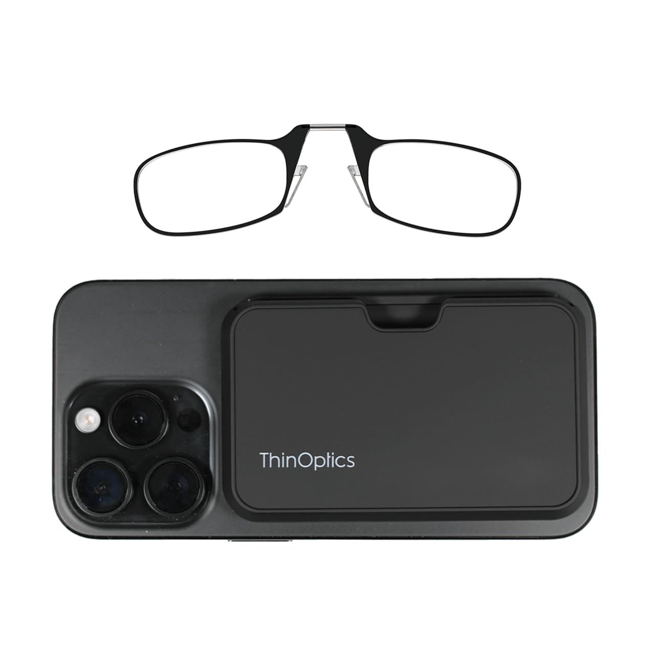 ThinOptics Readers with Magsafe Compatible Case - Armless On-Nose Reading Glasses - Slim Case Attaches to Phone - Black 1.5x