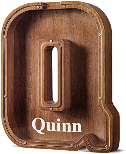 Summidate Customized Name Extra Large Wooden Piggy Bank for Kids Boys Girls Alphabets Letter A-Z Coins Bills Money Change Saving Box Clear Cover (Laser Engraved) Educational Toys 12"- Letter Q