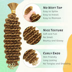 Deep Wave Bulk Braiding Hair for Boho Braids 18 Inch 2 Bundles 200g Honey Blonde Curly Boho Hair for Braiding No Weft Wet and Wavy Hair Extensions (#27)