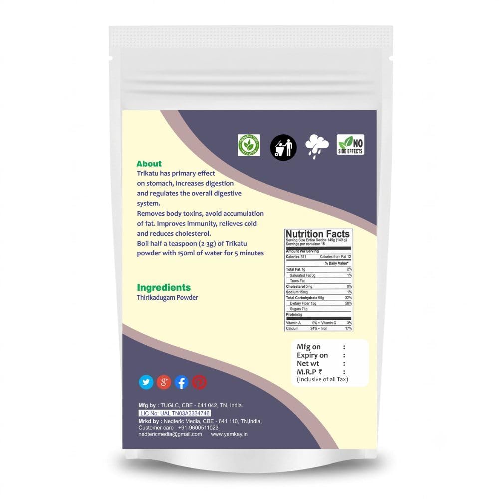 YAMKAY Thirikadugam Powder 300g (10.58 oz) | Trikatu Churna | Katutraya Churna | Three Peppers Herbal Blend | 100% Pure & Natural | No Added Preservatives