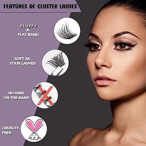 Individual Lashes 120 Cluster Lashes DIY Eyelash Extension Thin Band Wide Stem Lash Clusters with Applicator and Lash Bond and Seal Lash Extension Kit Mix 10-16mm Length C/D Curl - OP06