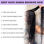 Human Braiding Hair 80g per pack 3 Bundles Deep Wave Human Hair Braiding Hair for Boho Braids 20 22 24 Inch 12A Virgin Hair Extensions for Bohemian Knotless Braids Bulk Human Hair for Braiding