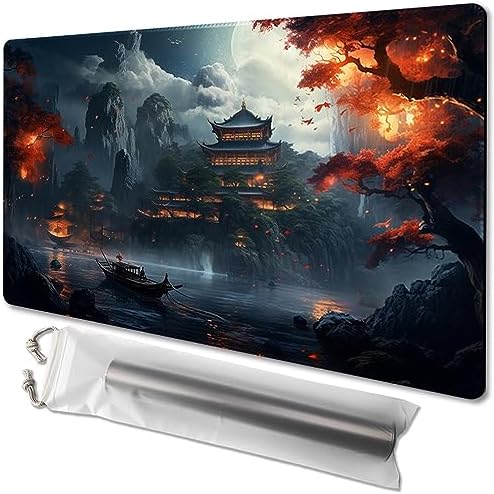 MTG Playmat Size 24x14in Free Storage Bags Non-Slip Backing, Ideal for Card Game Enthusiasts TCG Playmat Mouse Pad (Mountain Fog loft-No with Zone)