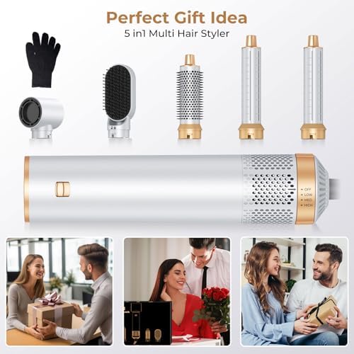 Blow Dryer Brush 5 in 1, Negative Ion Hair Dryer Brush Set Air Styler Curling Wrap Air Curler, Upgrade Hot Air Brush Curling Iron Hair Styling Tools As A Gift for Straight/Curling/Drying/Smoothing