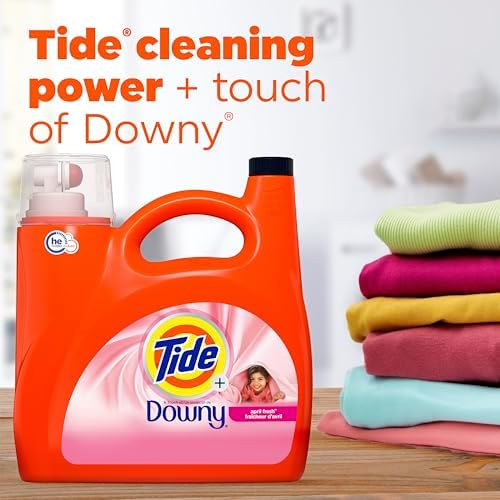 Tide Plus A Touch of Downy Liquid Laundry Detergent, April Fresh Scent, 105 fl oz, 74 Loads, HE Compatible