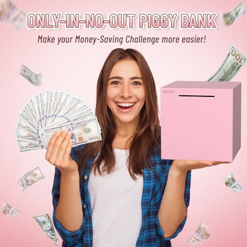 hizgo Adults Pink Piggy Bank, Stainless Steel Piggy Bank for Adults/Kids Must Break to Open, Unopenable Money Saving Box(7.9-inch, Pink)