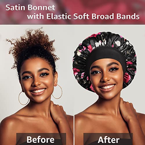 vidsel 4PCS Satin Bonnet, Bonnets for Women, Silk Hair Bonnet for Sleeping, Wide Band Sleep Cap for Curly Hair Braids