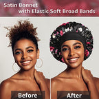 vidsel 4PCS Satin Bonnet, Bonnets for Women, Silk Hair Bonnet for Sleeping, Wide Band Sleep Cap for Curly Hair Braids