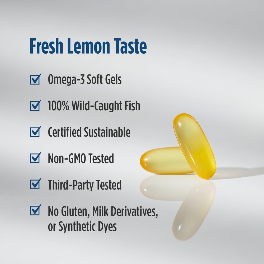 Nordic Naturals ProOmega-D, Lemon Flavor - 120 Soft Gels - 1280 mg Omega-3 + 1000 IU D3 - High-Potency Fish Oil - EPA & DHA - Brain, Eye, Heart, & Immune Health - Non-GMO - 60 Servings