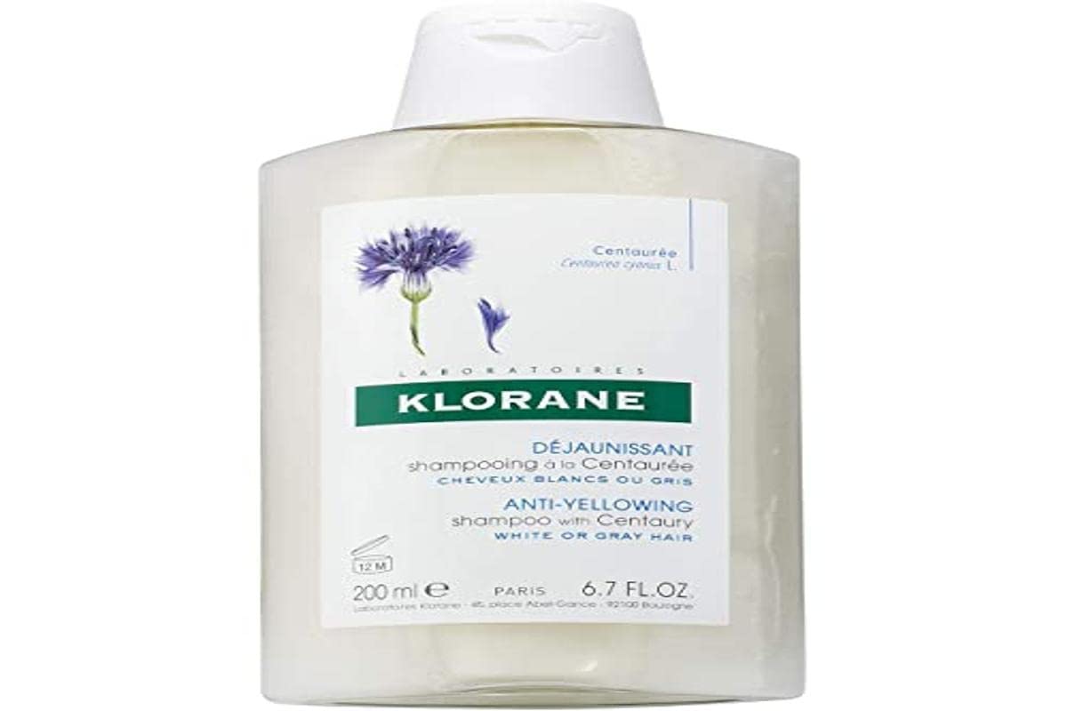 Klorane Anti -Yellowing Shampoo with Centaury for Blonde, White, Silver, Pastel Hair with Natural Blue Pigments, 6.7 Fl Oz (Pack of 1)
