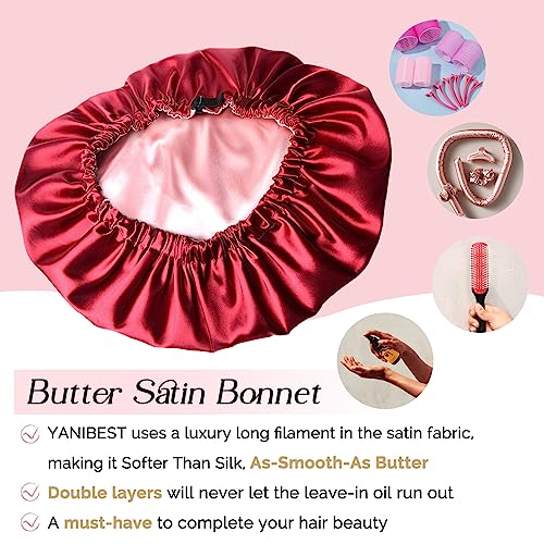 YANIBEST Double Layer Satin Bonnet Silk Bonnet Adjustable Hair Bonnet for Sleeping Hair Bonnets for Women Curly Natural Hair