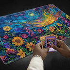 Playmats for Magic: The Gathering MTG Card Game Mat Plus 50 Pcs Card Sleeves, 24 x 14 inch TCG Mat with Stitched Edge for Commander Deck Duskmourn Board Game, Vibrant Wildflowers