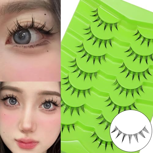 outopen 7 Pairs Manga Lashes Japanese Anime Cosplay Eyelashes Spiky Wet Look Lashes Asian False Eye Lashes Clusters (B07-Manga Lashes 7 Clusters 8-12MM)