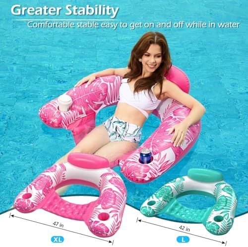 Jasonwell Inflatable Pool Float Chair - 2Pack Floating Pool Chair Lounge Floats for Swimming Pool Water Chair Pool Lounger with Cup Holder Pool Toy Party Floaties for Adults (GR-XL)