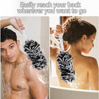 2Pack Back Scrubber for Shower, Dual-Sided Loofah on a Stick as Shower Brush Exfoliating Body with Long Handle, Loofah Sponge Mens Loofah Bathing Accessories for Women (2Pack Black)