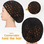 4 Pieces Mesh Crochet Hair Net Rayon Knit Snood Hat Thick Short Women Hairnet Snoods Cover Ornament for Sleeping (Black, Gray)